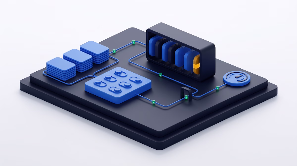 Blue licence cards and a slate agent registry panel linked by approval gates and billing meters